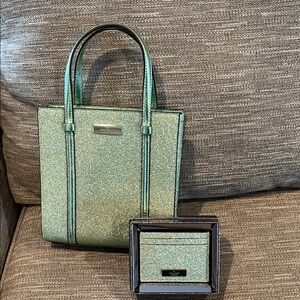 Kate Spade Sparkling Green Tote and Card Holder